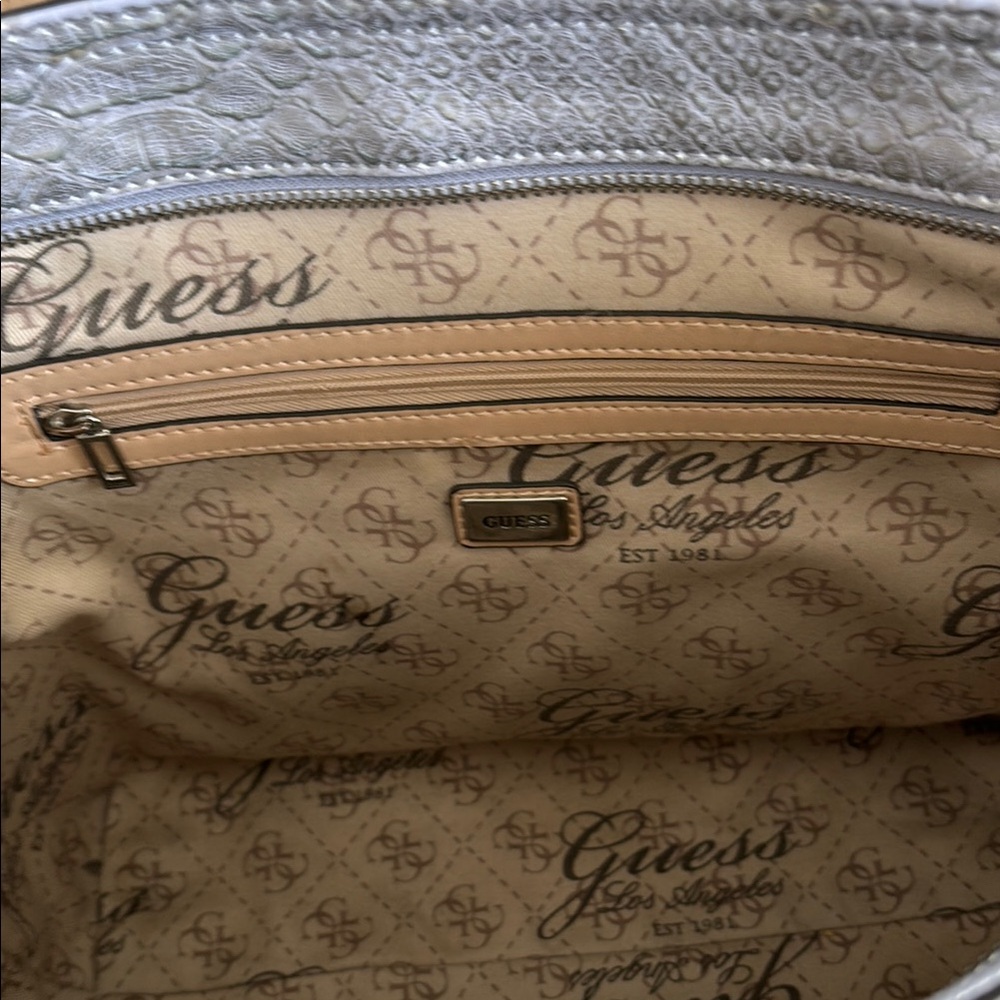 GUESS Lilac Metallic Snakeskin Embossed Tote Purse - Picture 5 of 7